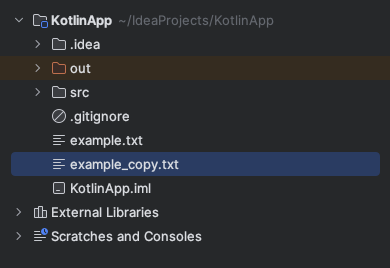 Kotlin - Copy File - The copied file highlighted